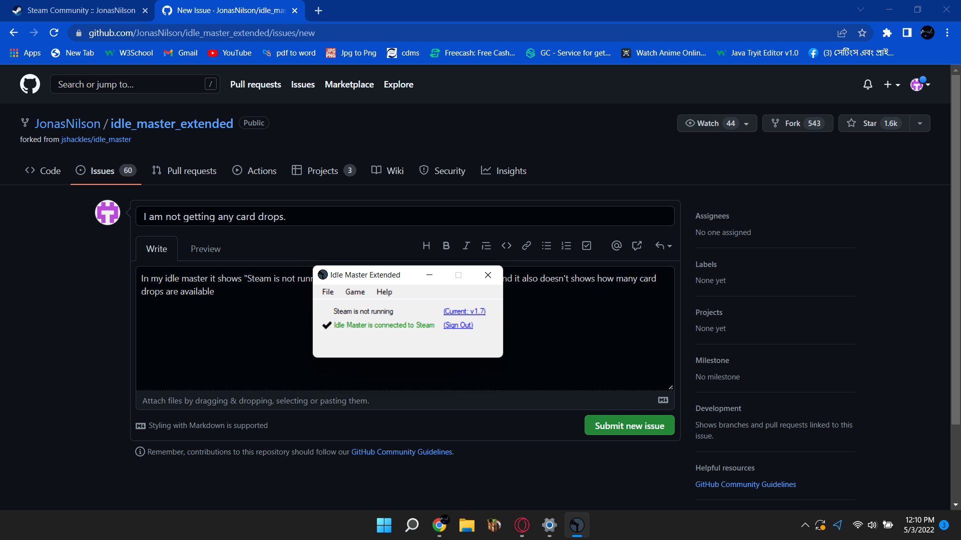 [Steam status] I am not getting any card drops. · Issue 286