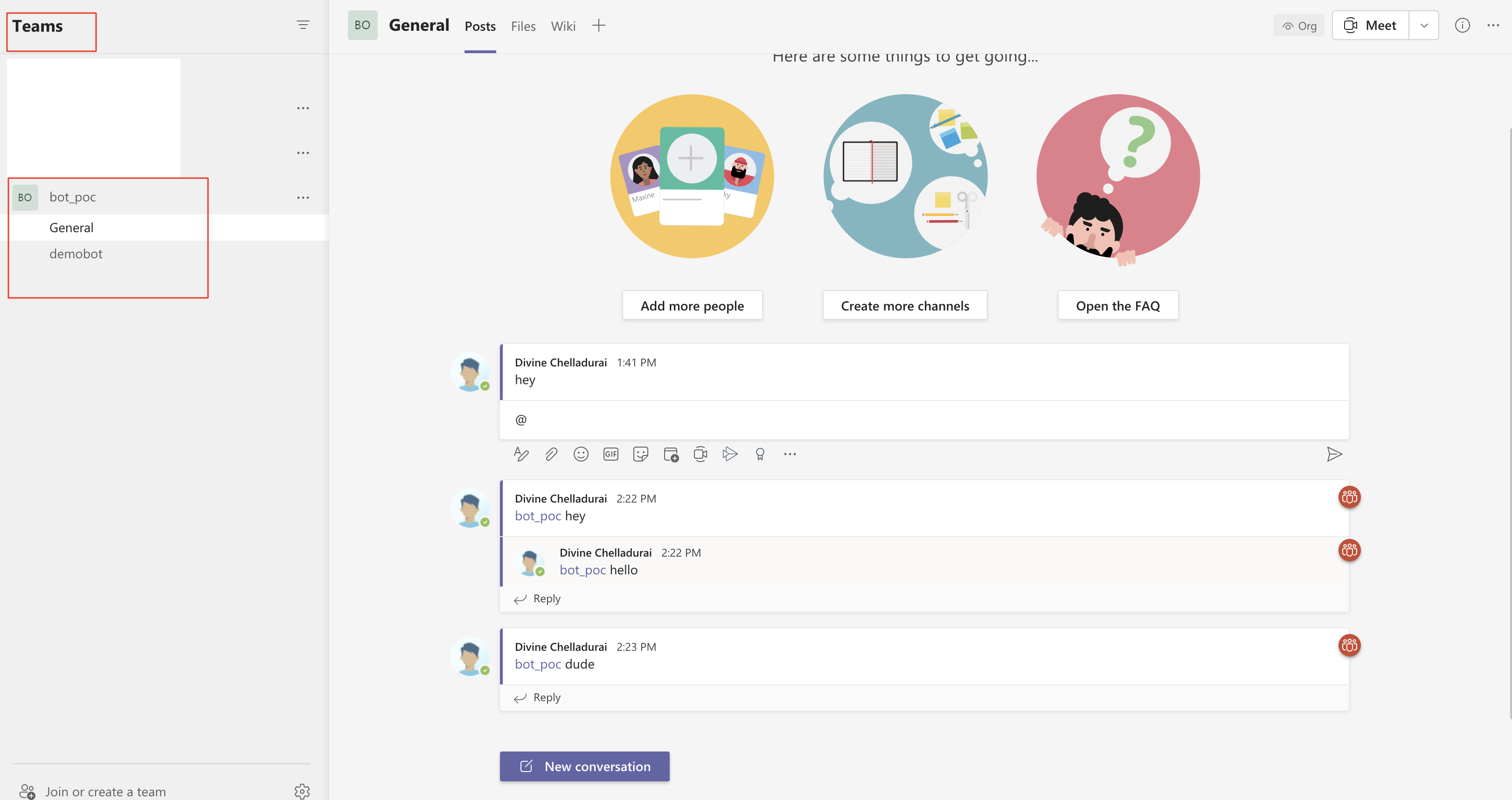 unable to send messages from a channel within a Team using Microsoft ...