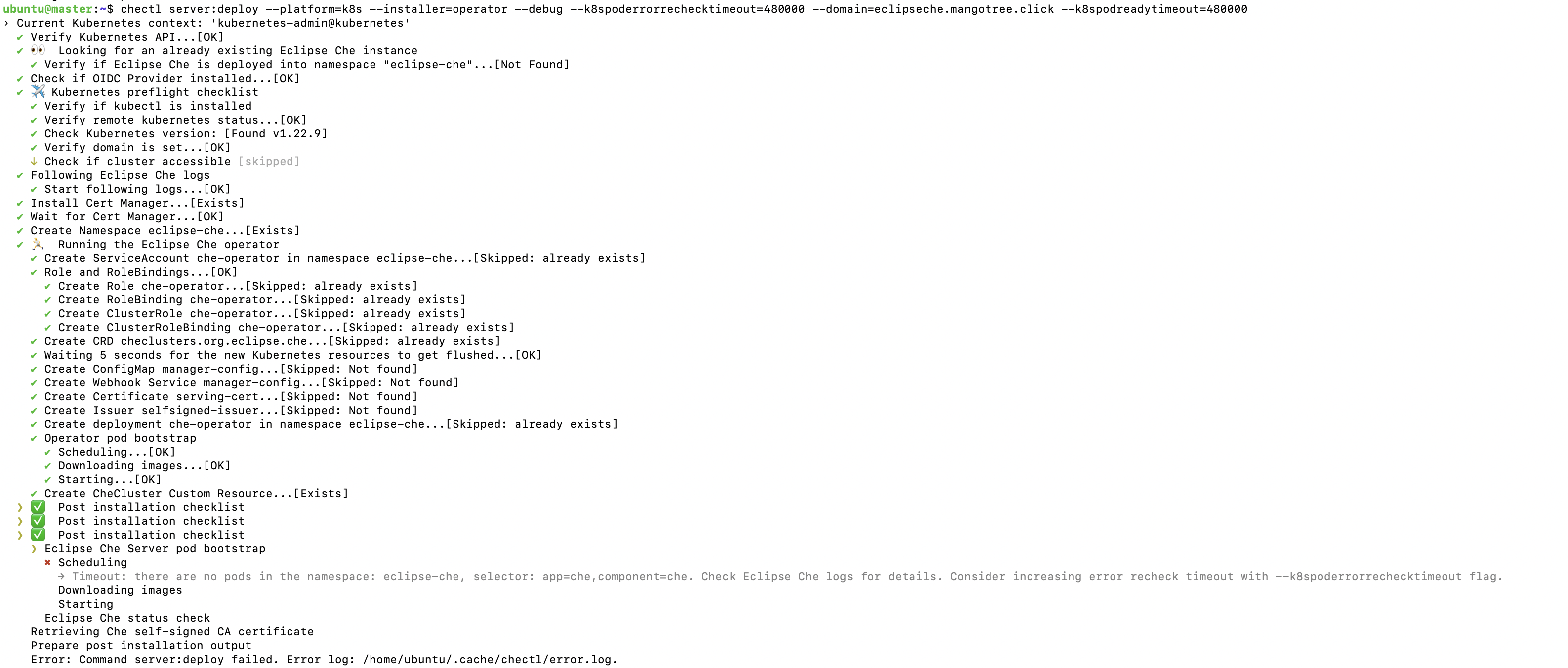 feeling hopeless while trying to setup eclipse che on k8s cluster ...