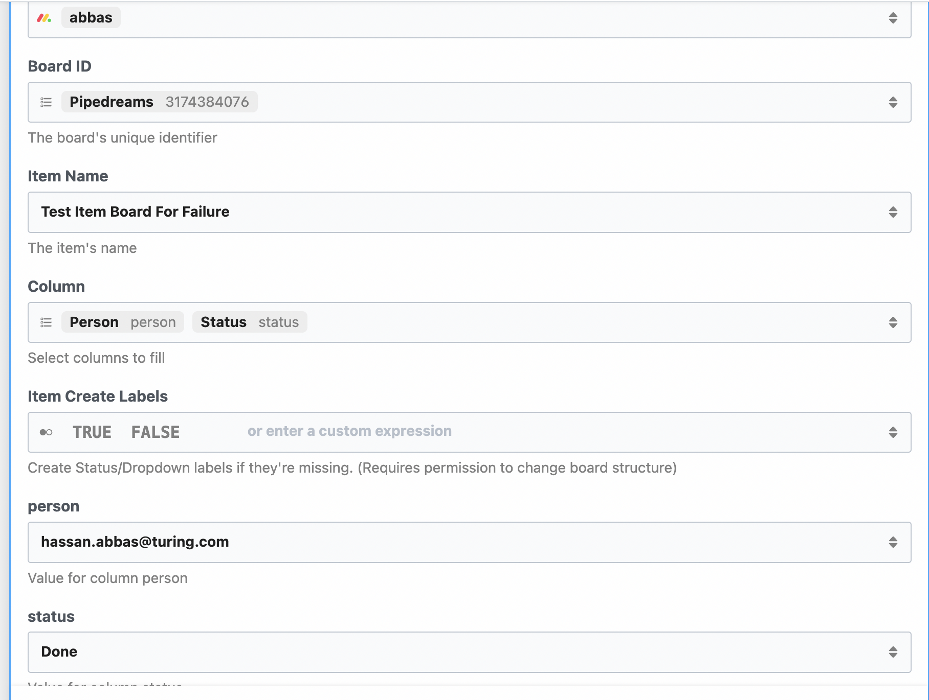 [BUG] Monday.com - Create Item - not respecting Item Column Values ...