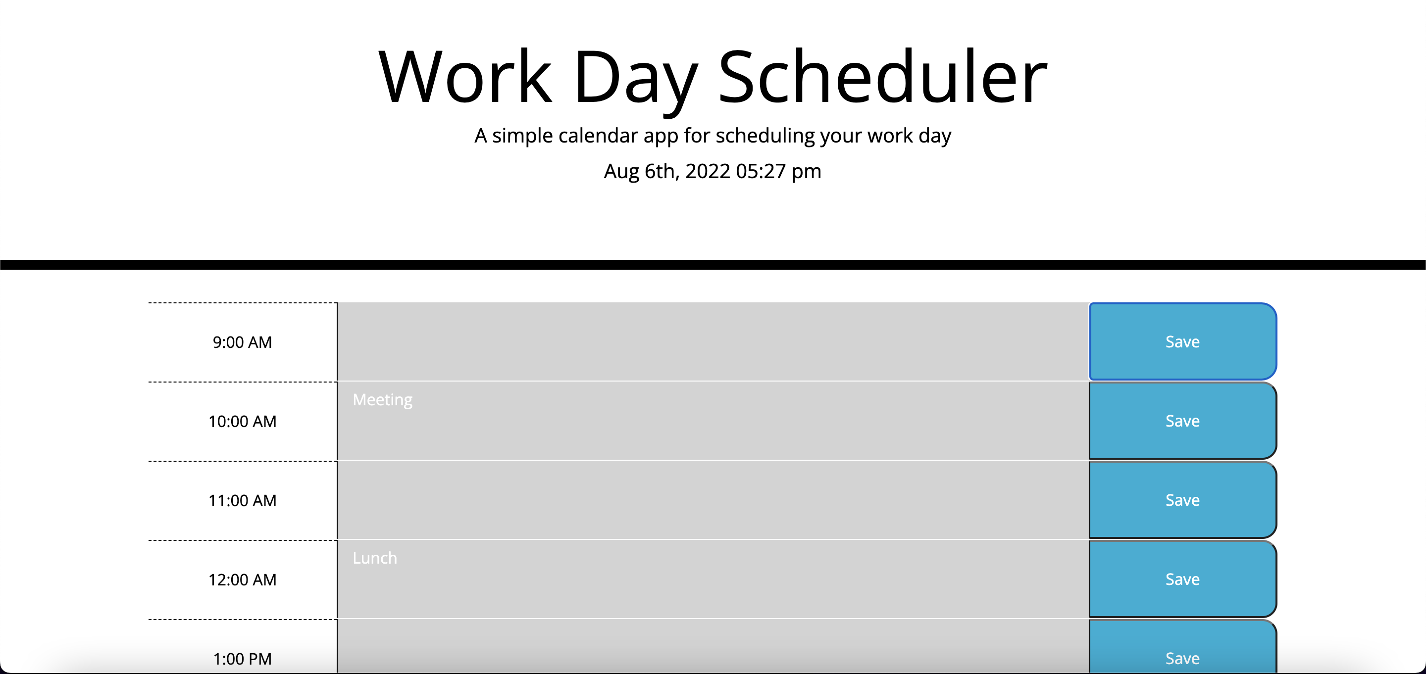 GitHub - bgrinthal/Work-Day-Planner: Simple calendar application that ...