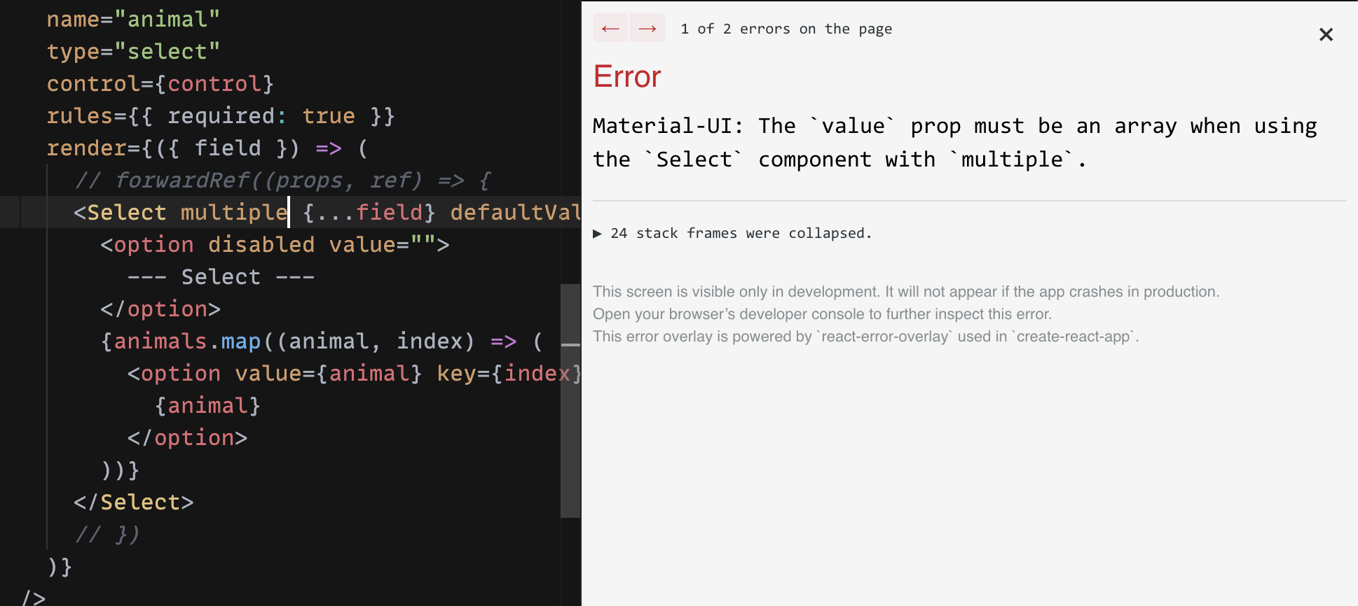 Select "multiple" options in latest version not working · react-hook ...