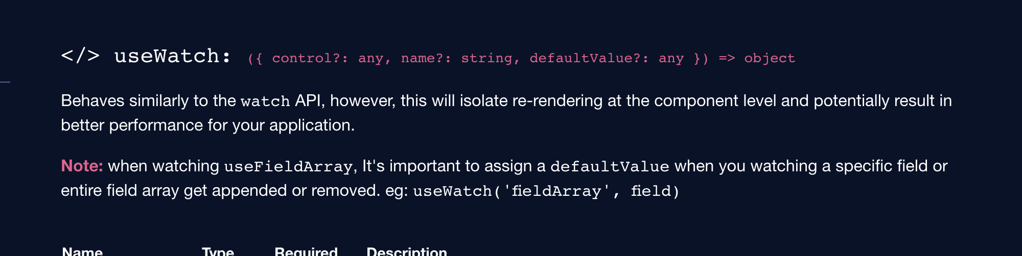 Nested array fields using useWatch to watch the child in the nested ...