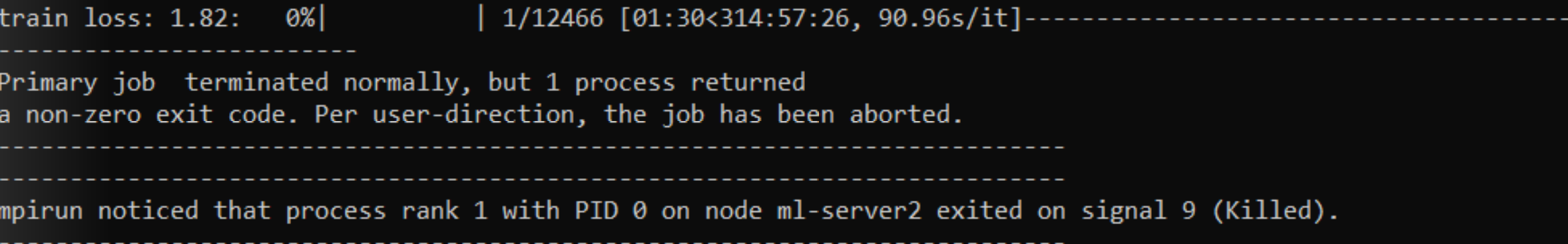 mpirun noticed that process rank 1 with PID 0 · Issue #2300 · horovod ...