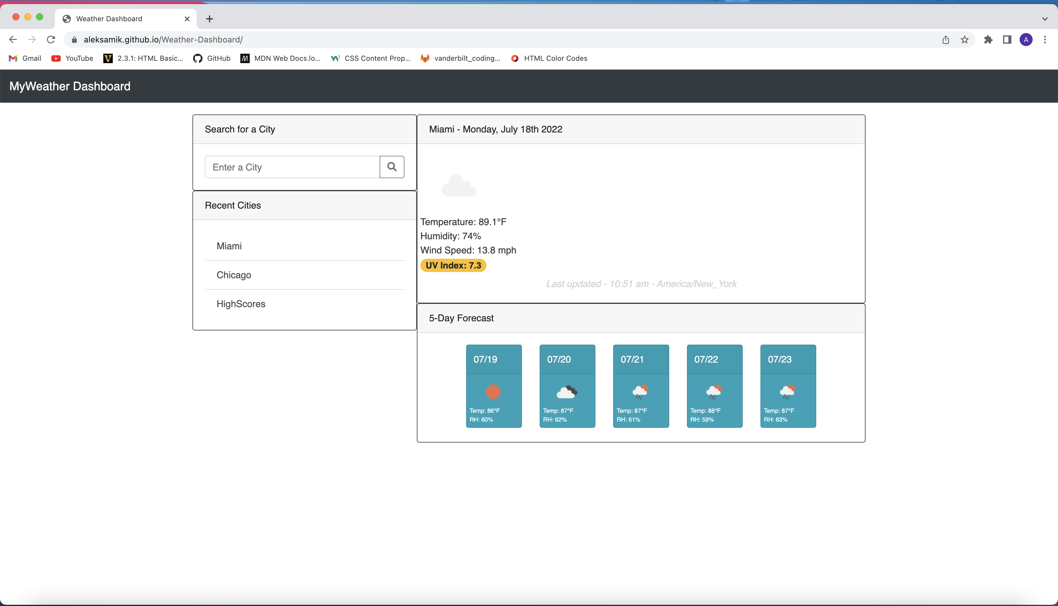 GitHub - AleksaMik/Weather-Dashboard: Simple Weather Dashboard. Weather ...