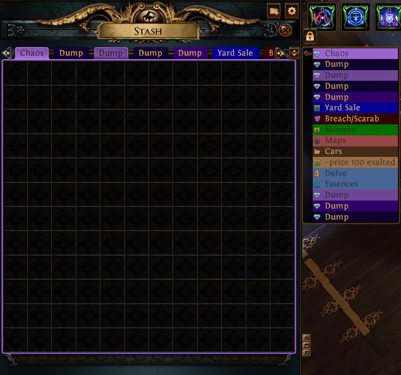 PoE Stash Screen with Tabs