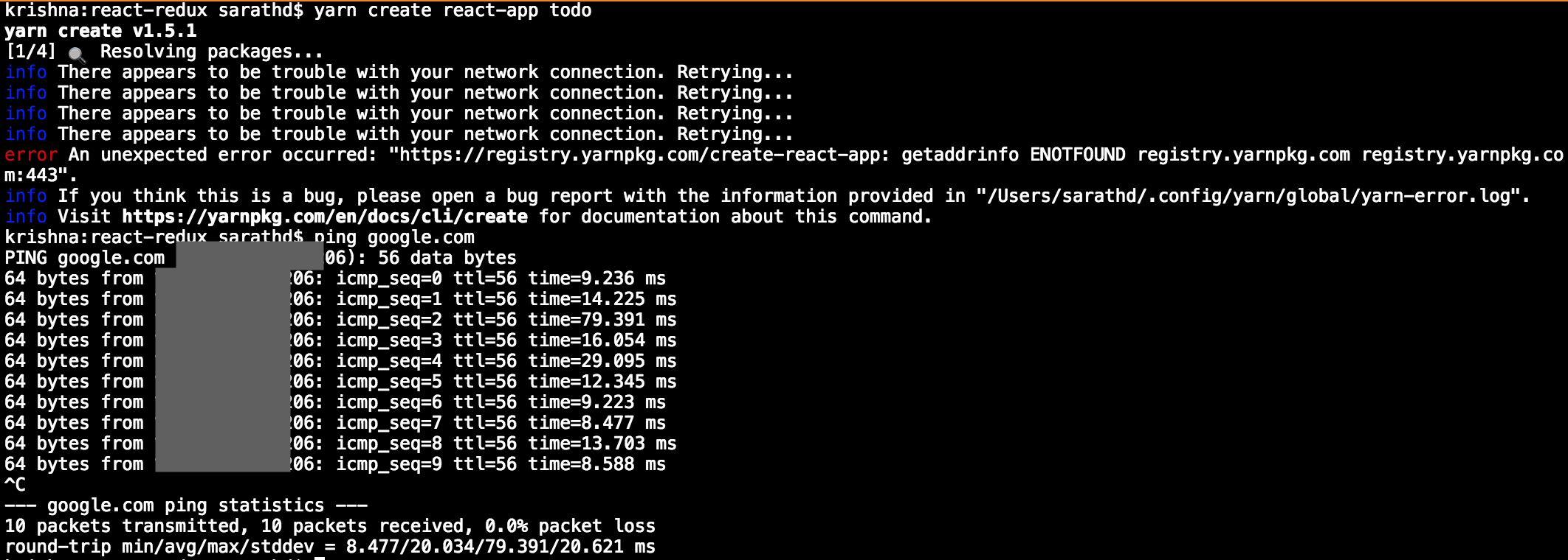 npx createreactapp w/ yarn installed on the system incorrectly