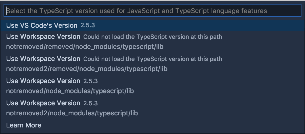 TypeScript version selector can get into bad state after deleting ...