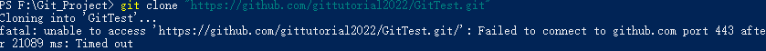 Failed to connect to github.com port 443 after 21089 ms: Timed out ...