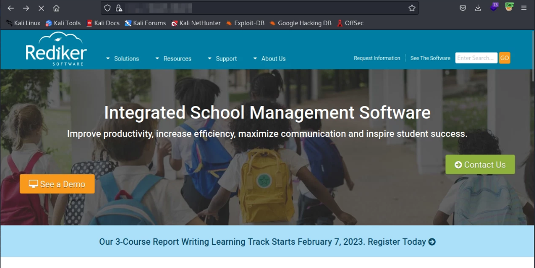 Figure 1-Hosted Page of Rediker Software