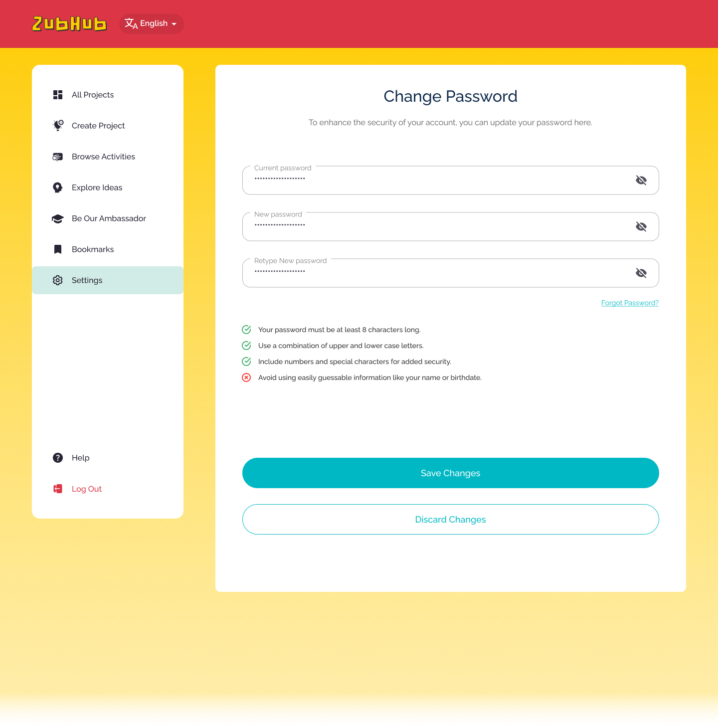 Move change password feature to a new tab · Issue #984 ...