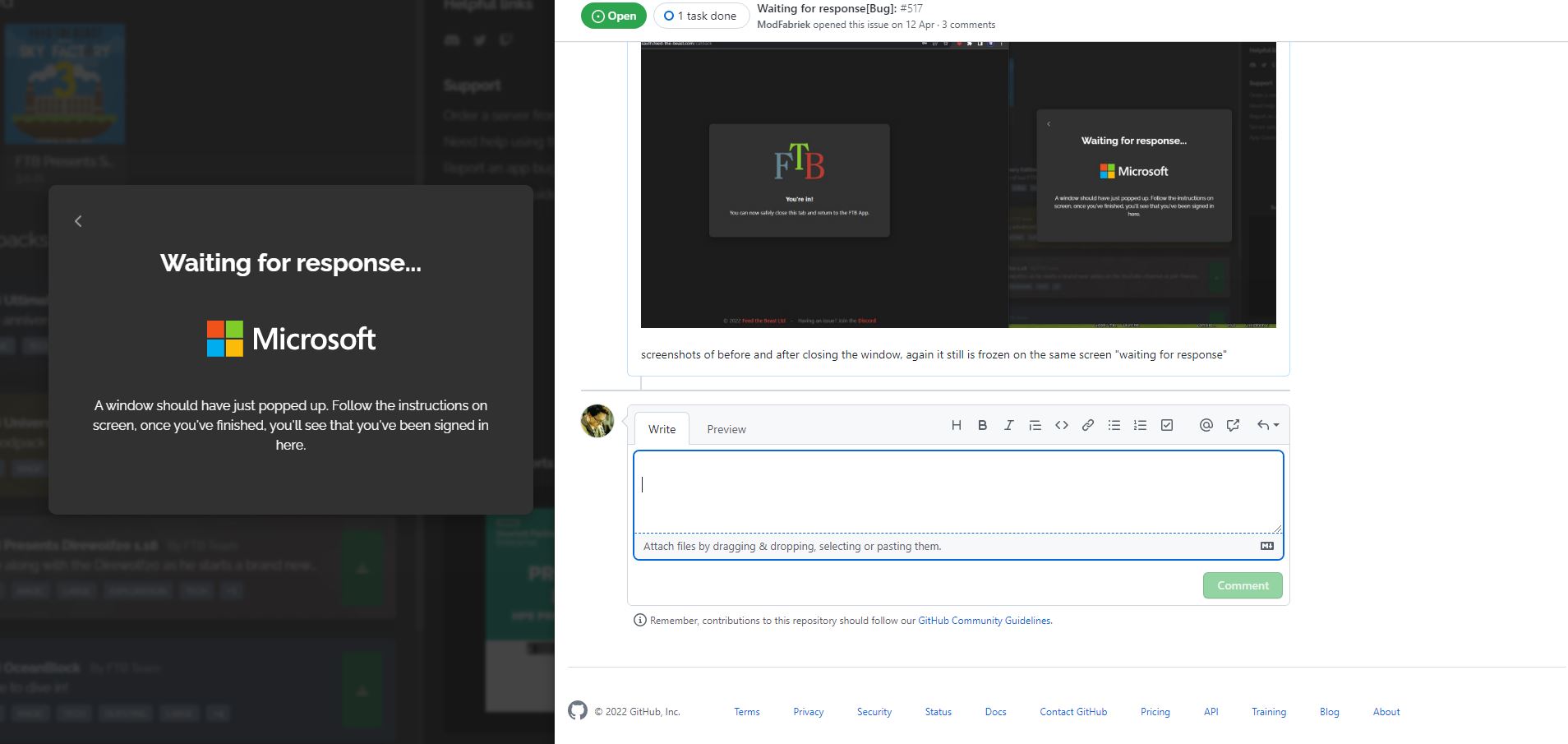 Waiting for response[Bug]: · Issue #517 · FTBTeam/FTB-App · GitHub