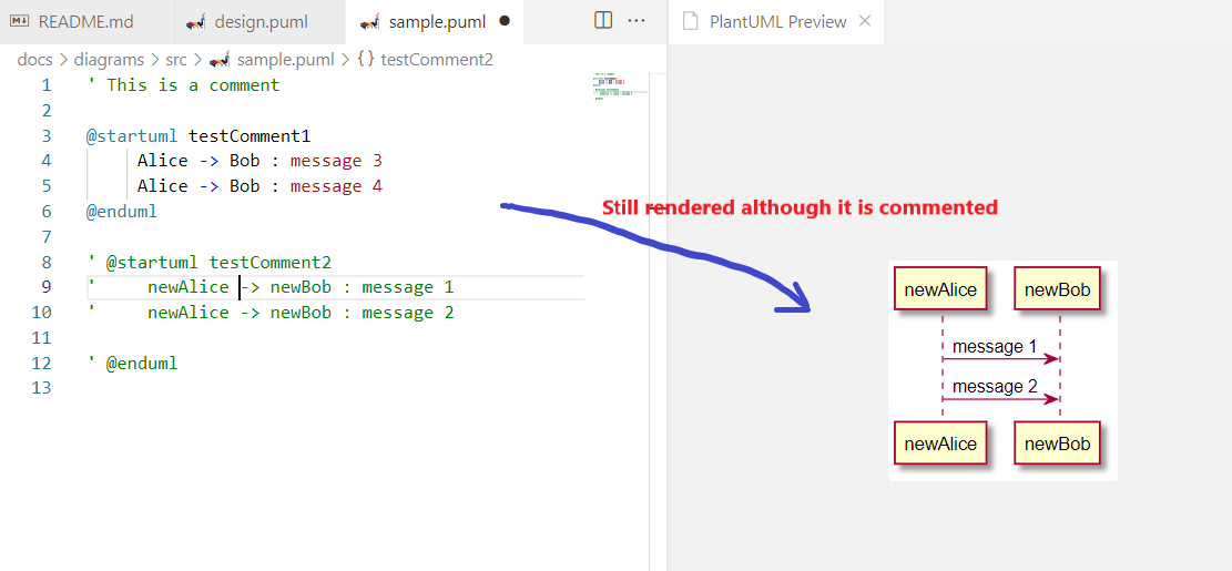 Commented Code still shown in the preview and exported from the file ...