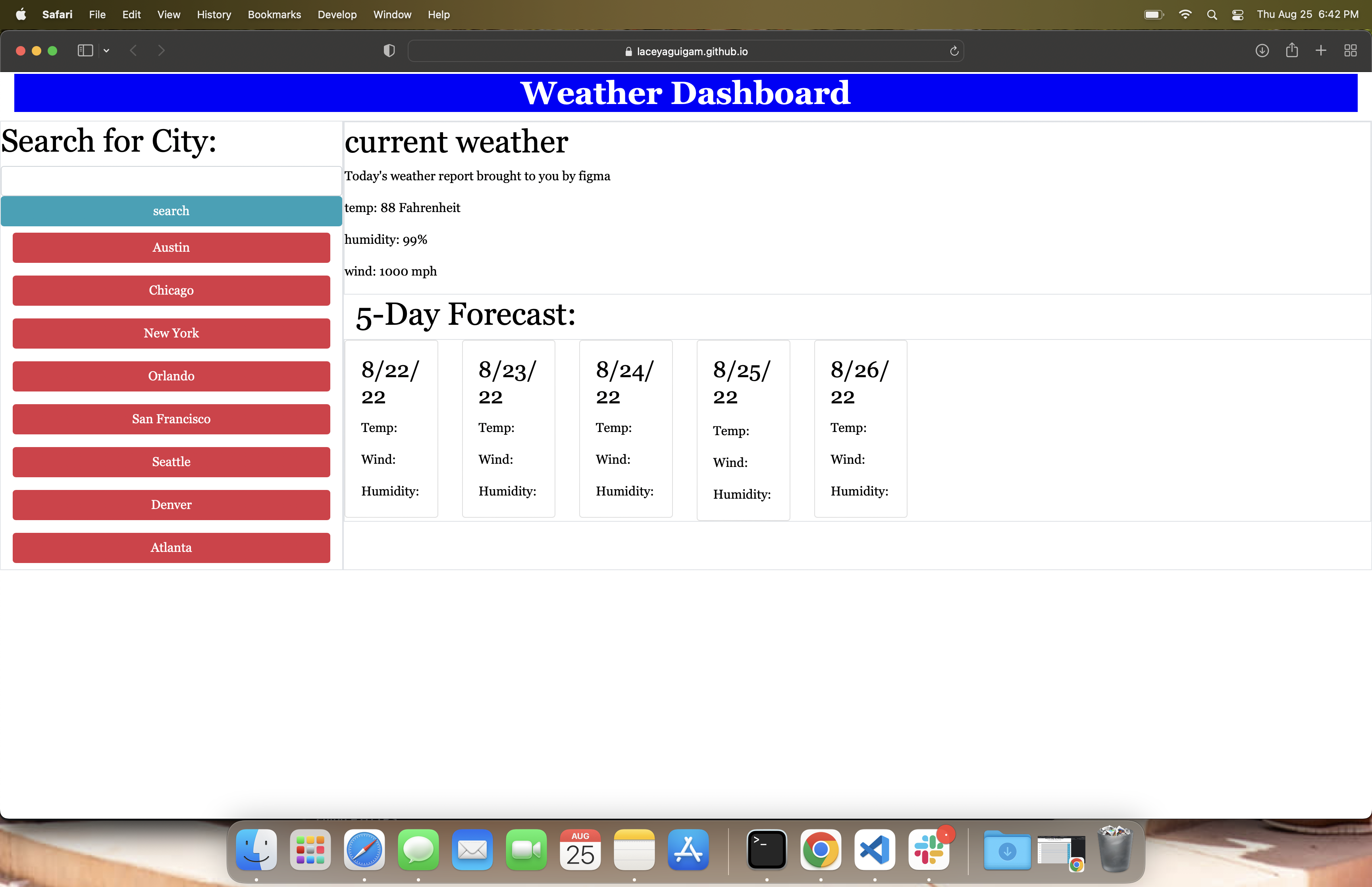 GitHub - laceyaguigam/Weather-Dashboard: Web application that could be ...
