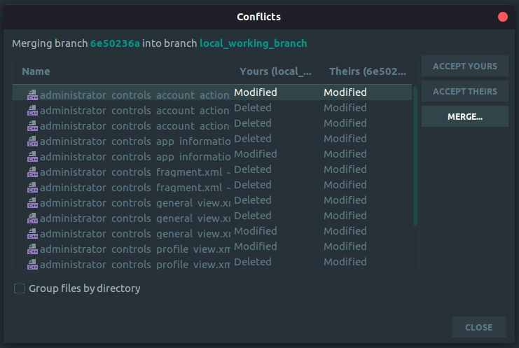 "Conflicts" dialog box in Android Studio