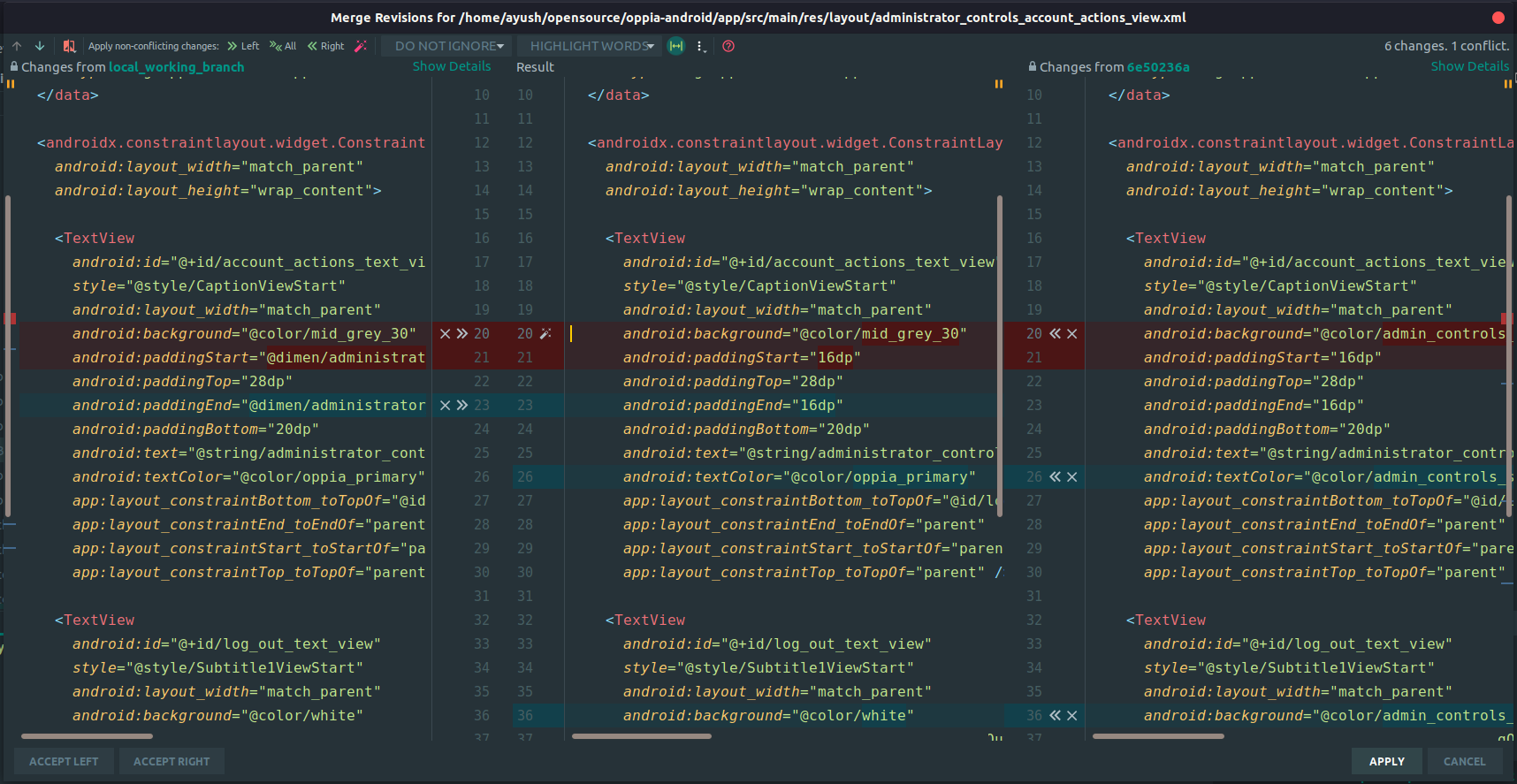 "Conflicts diff" window in Android Studio