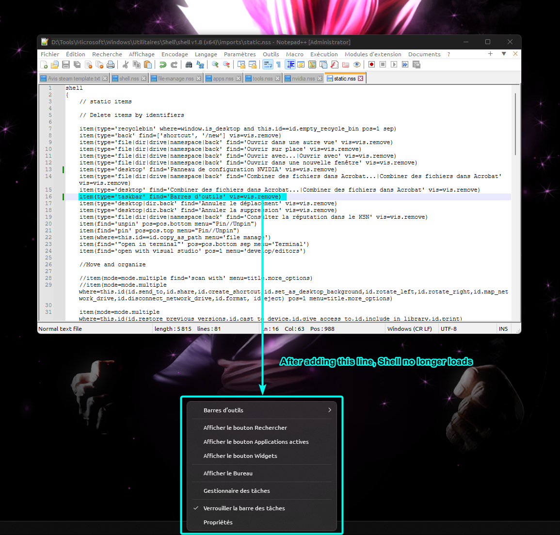 1. bug or not? /2. shell no longer loads after adding a remove function ...