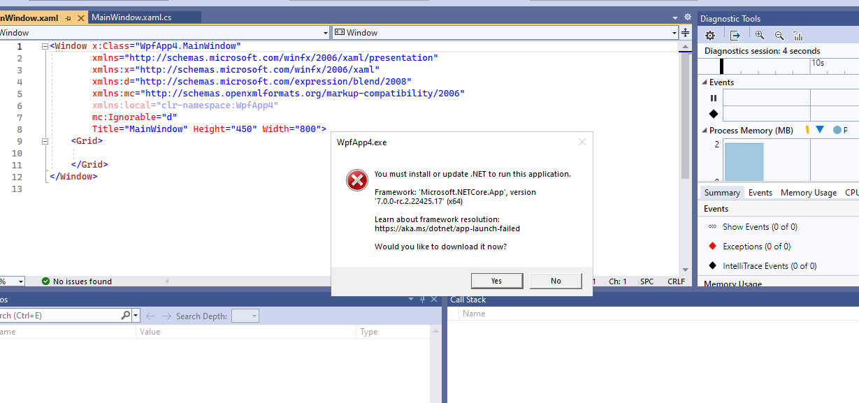[NetSDKE2E]With .NET 7 RC2 SDK, run failed for .NET 7 winforms/wpf ...