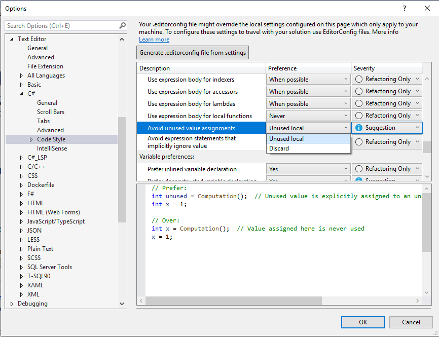 Supress warning from "Error List" but keep color coding · Issue #37068 ...