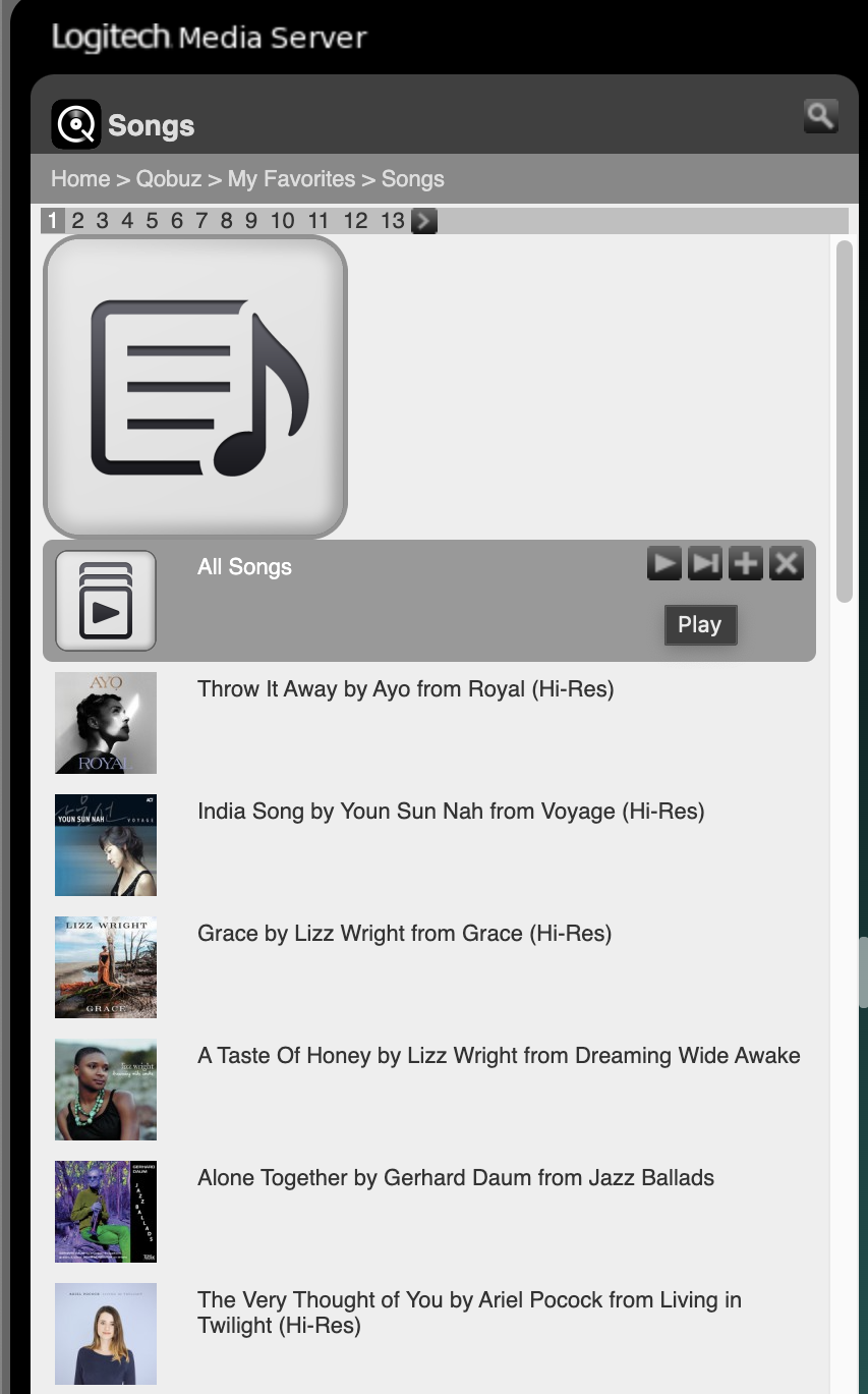 PlayAll Button Disappeared Qobuz My Favorites Songs List · Issue
