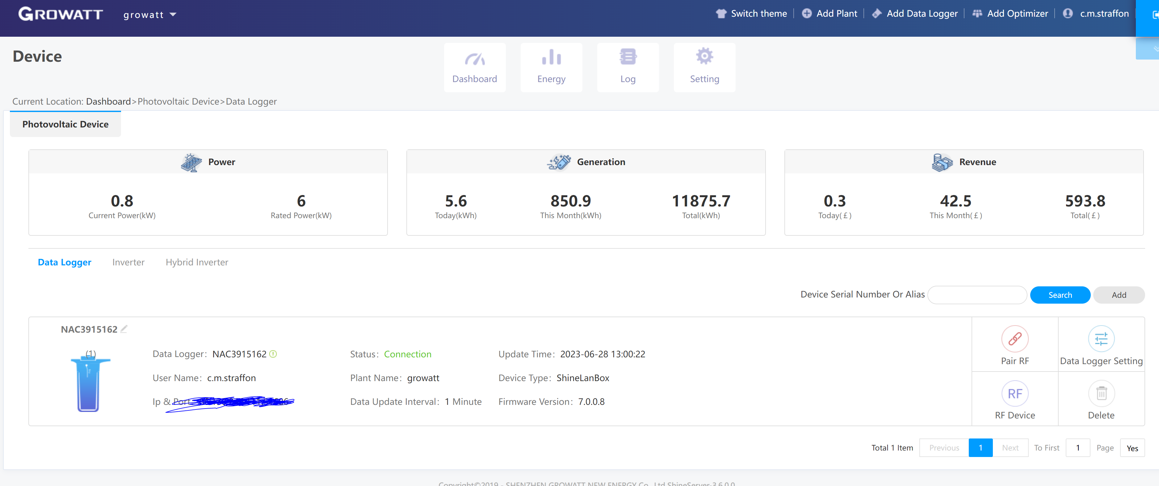 BUG Growatt Server Connect & Stability Issues · Issue 15