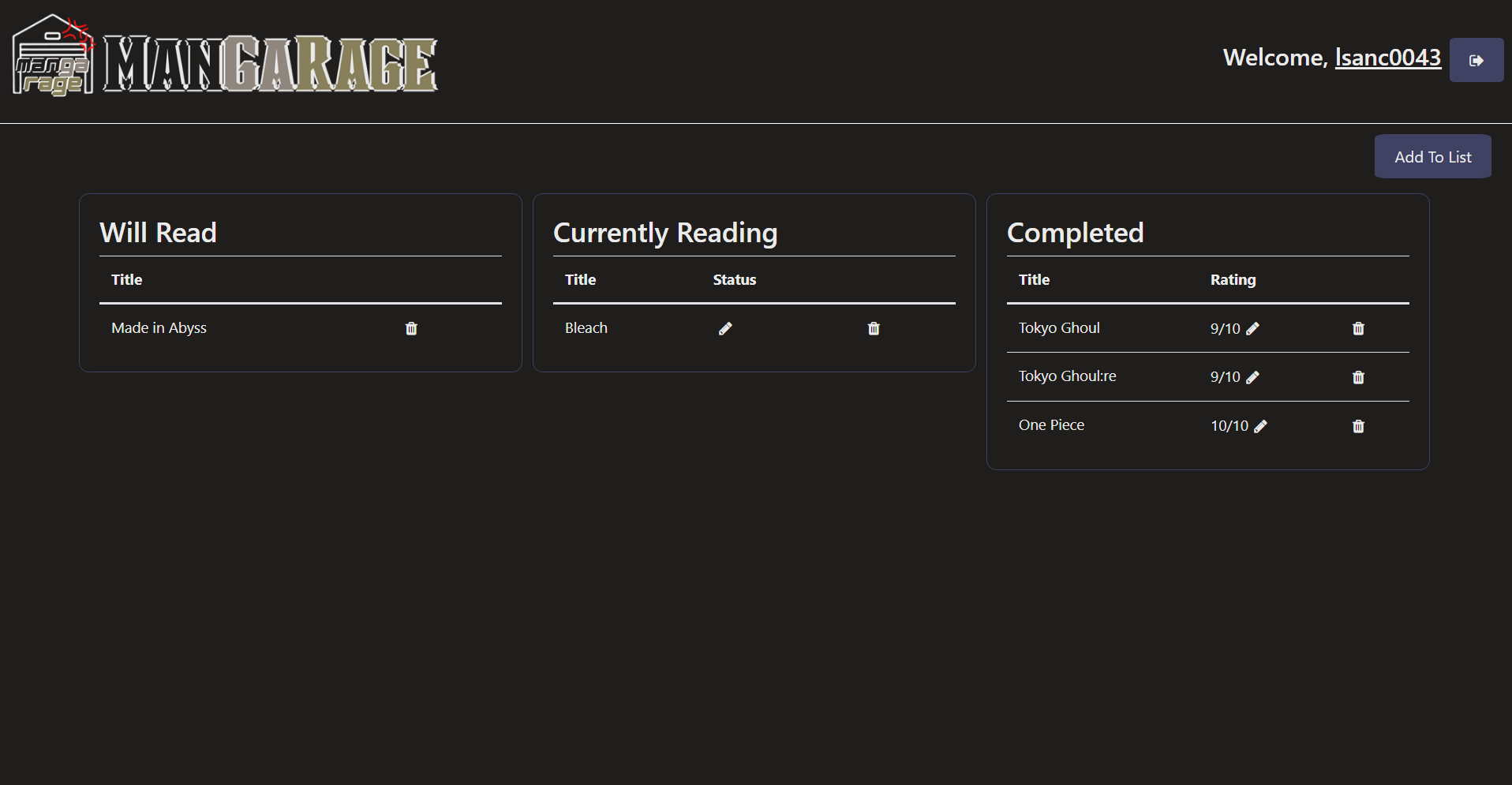 User View of Reading List