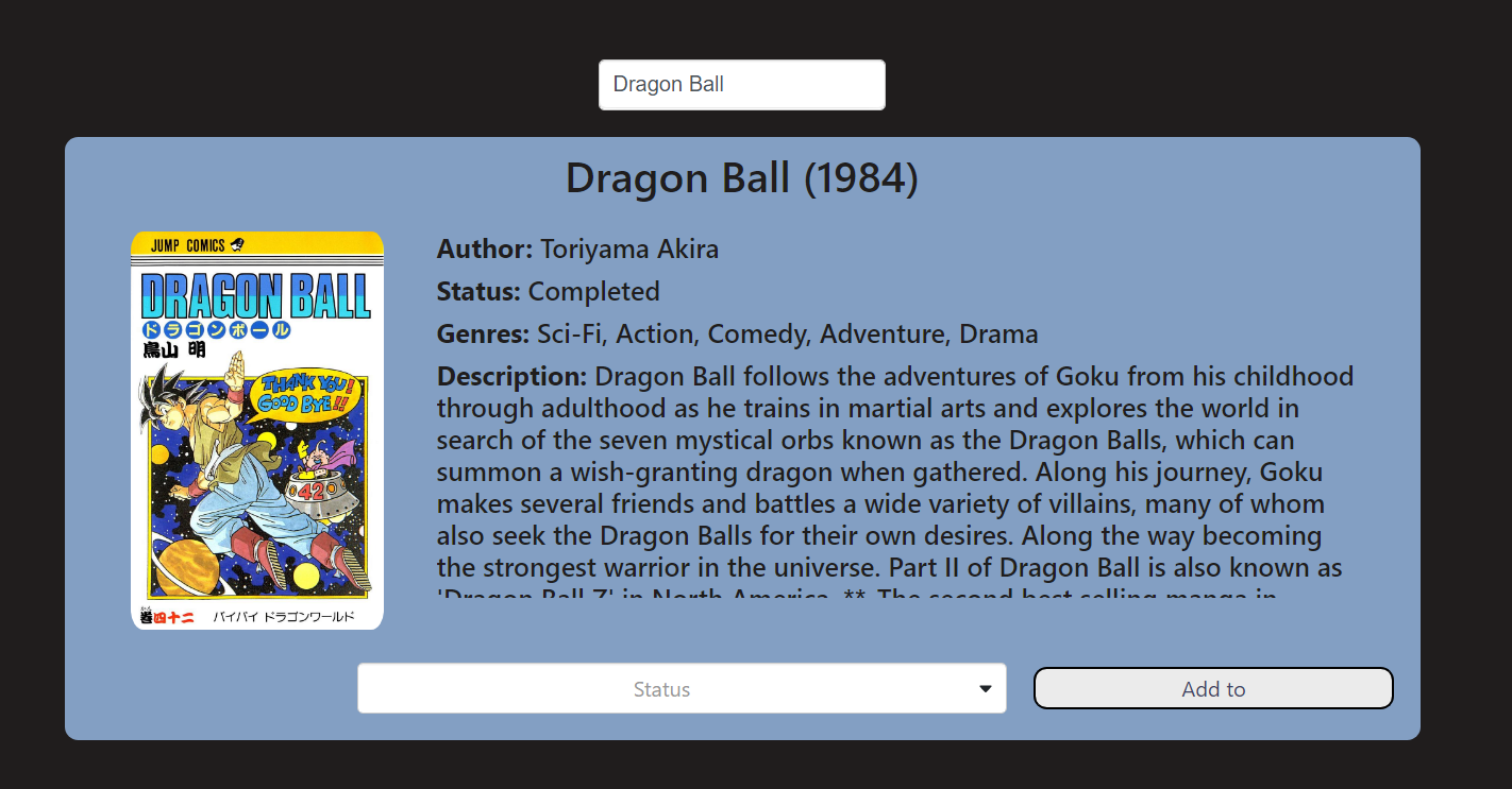 User View of Add Manga Form
