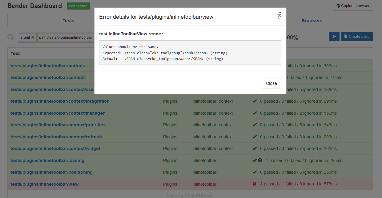 Inlinetoolbar 'tests/plugins/inlinetoolbar/view' test fails in IE8 ...