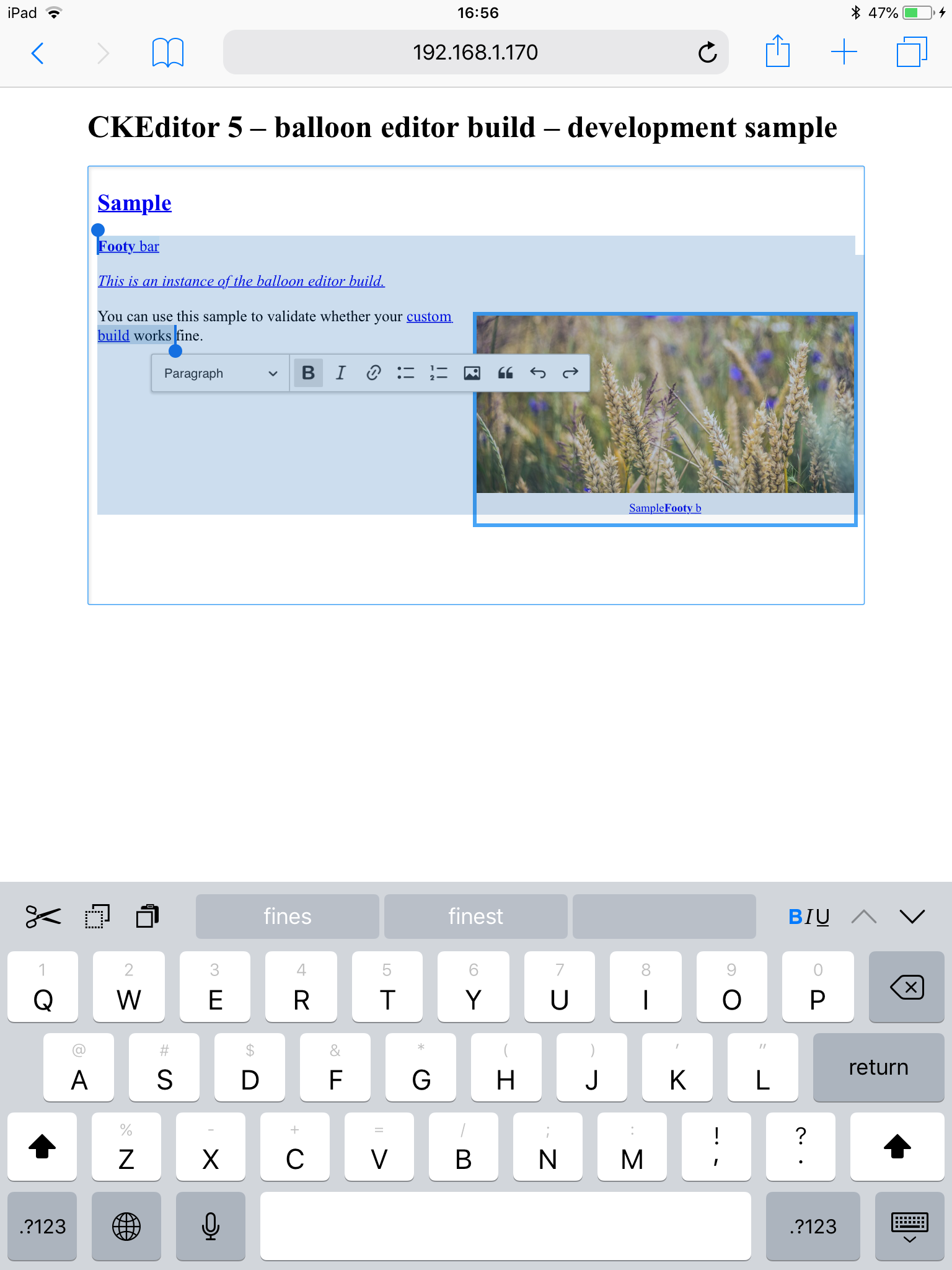 [iOS] Balloon toolbar shows under selection · Issue #1085 · ckeditor ...