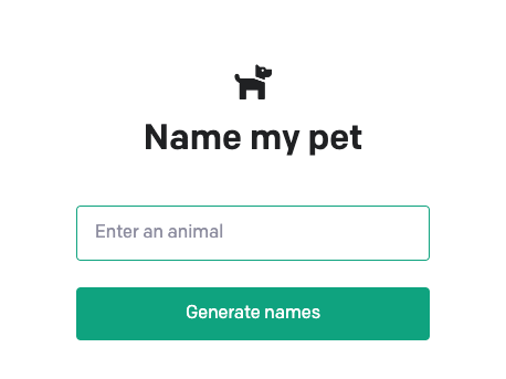 Text box that says name my pet with an icon of a dog