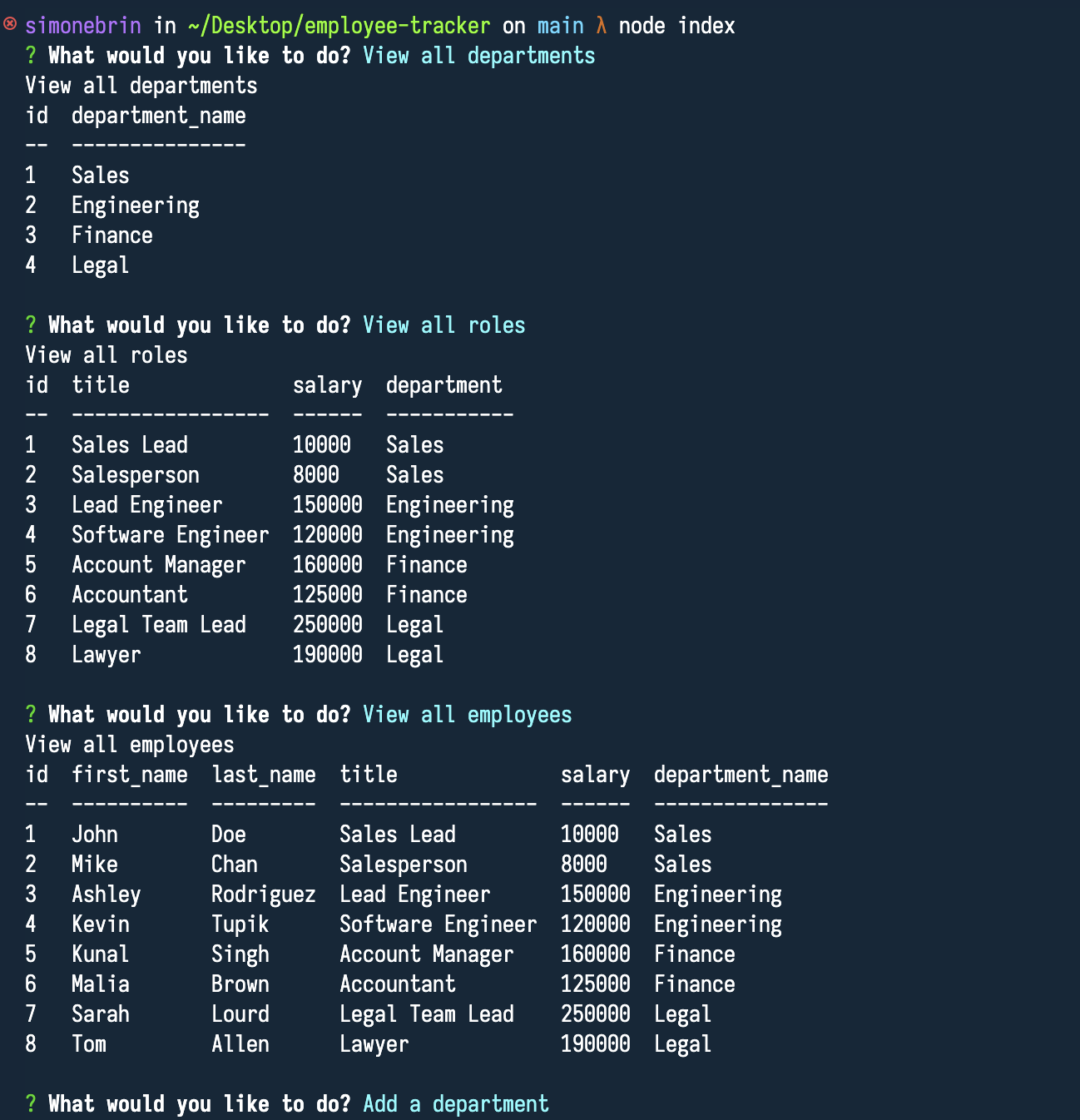 GitHub - simonebrin/employee-tracker