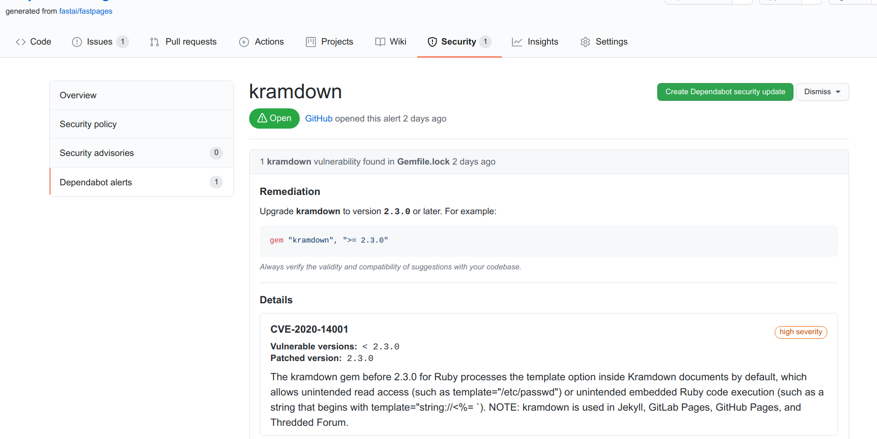 High Severity Remote Code Execution Bug found in "kramdown" GEM