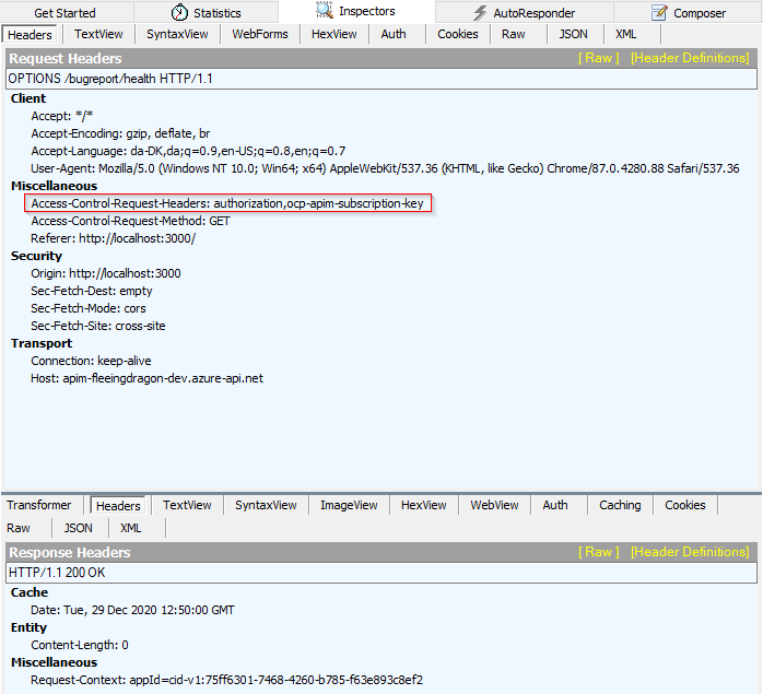 CORS is not working when AccessControlRequestHeader contains a