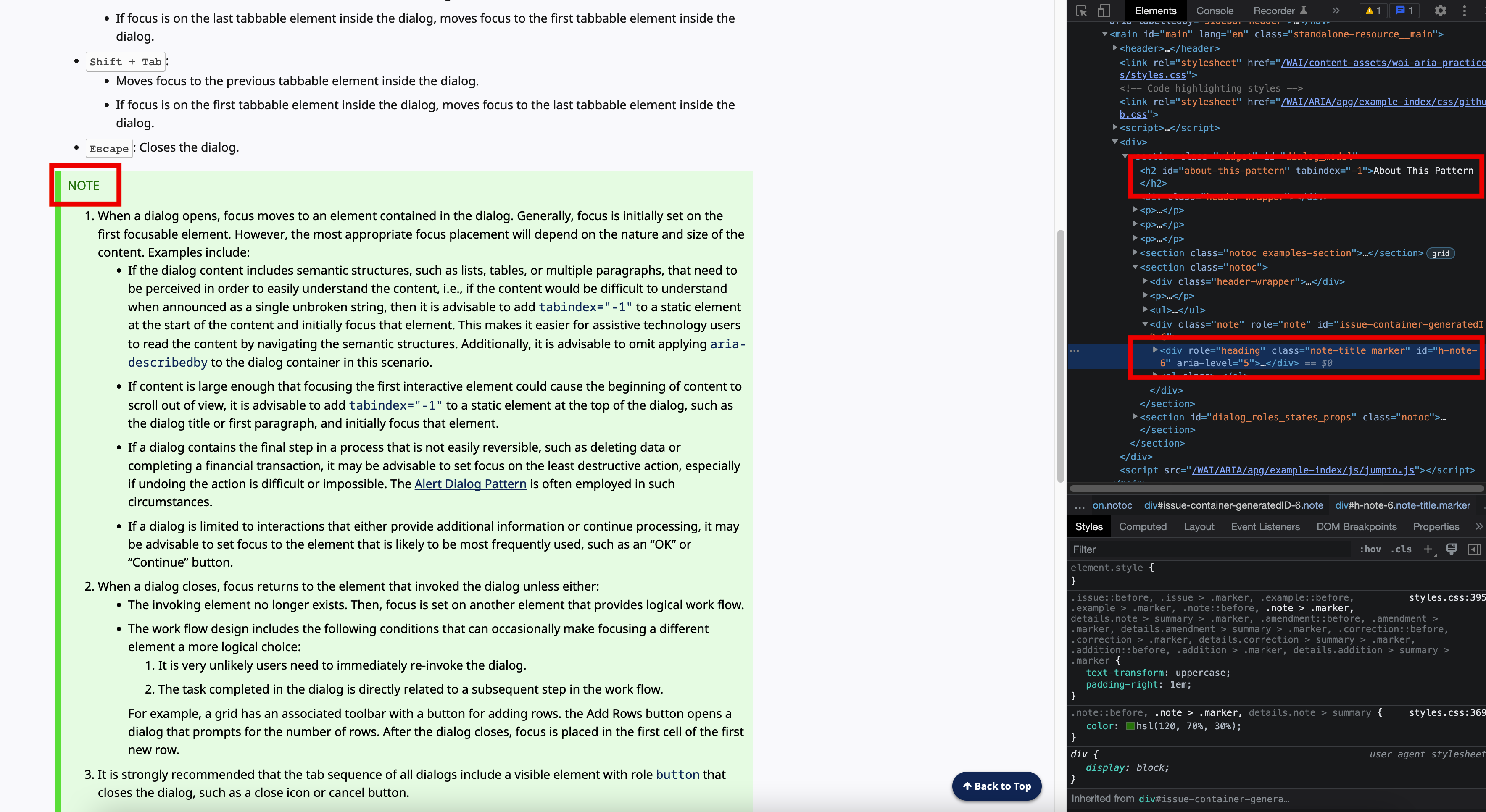 screenshot highlighting poor headings hierarchy structure