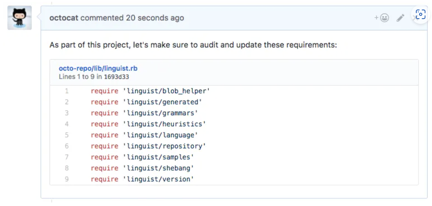 [Projects Beta] permanent link to a code snippet without commit context ...