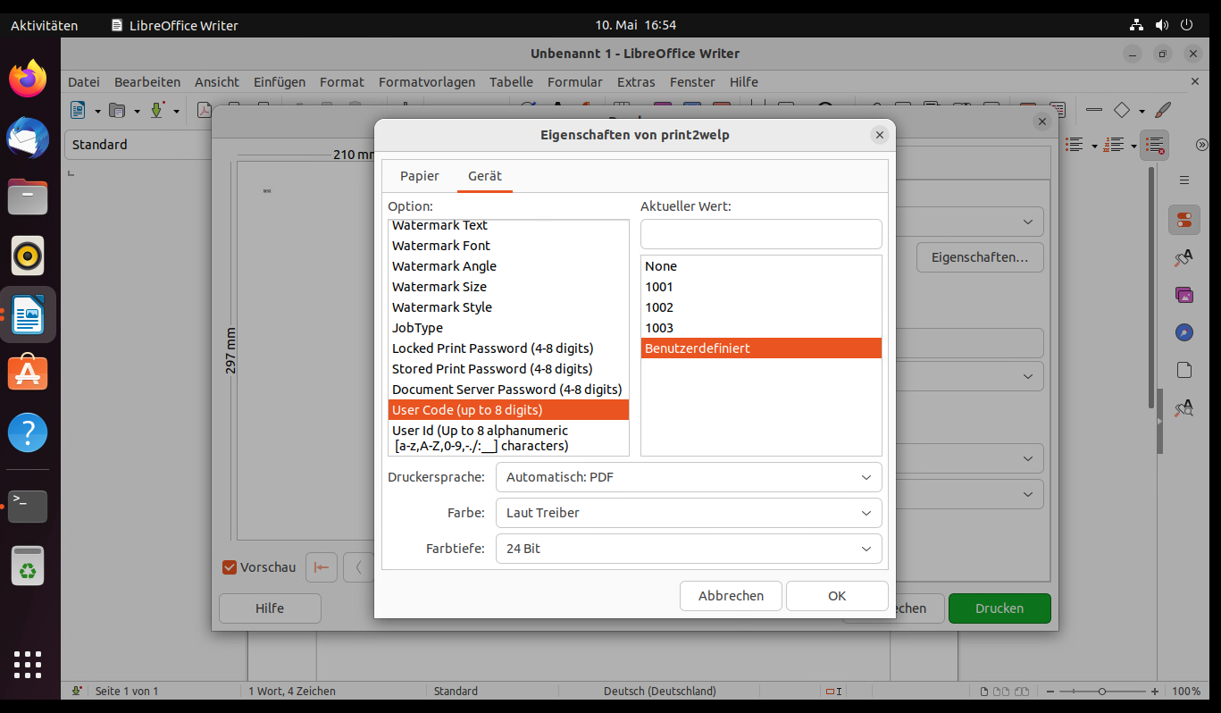 custom usercode with lpoptions isn't shown in Libreoffice · Issue 405
