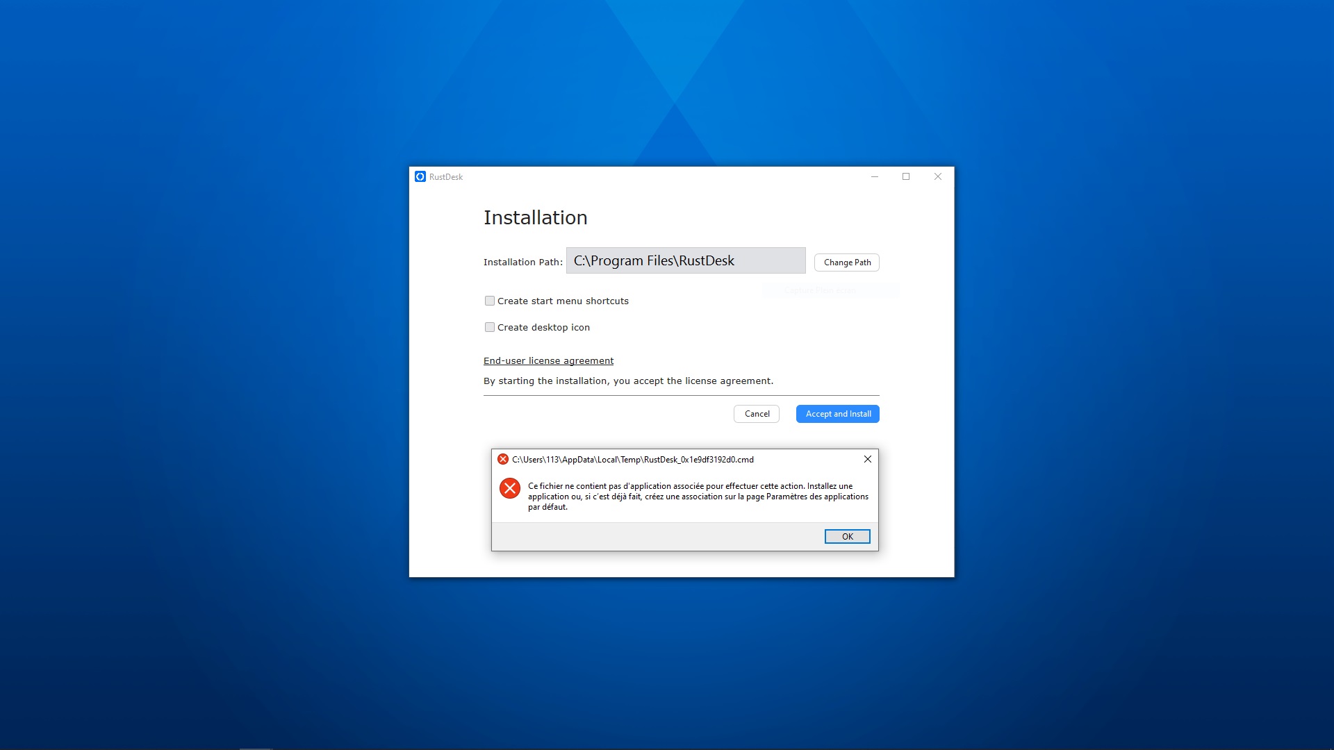 RustDesk 1.1.9 64-bit cannot be installed on Windows 10 Professionnel ...