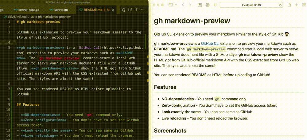 Screenshot of gh markdown-preview