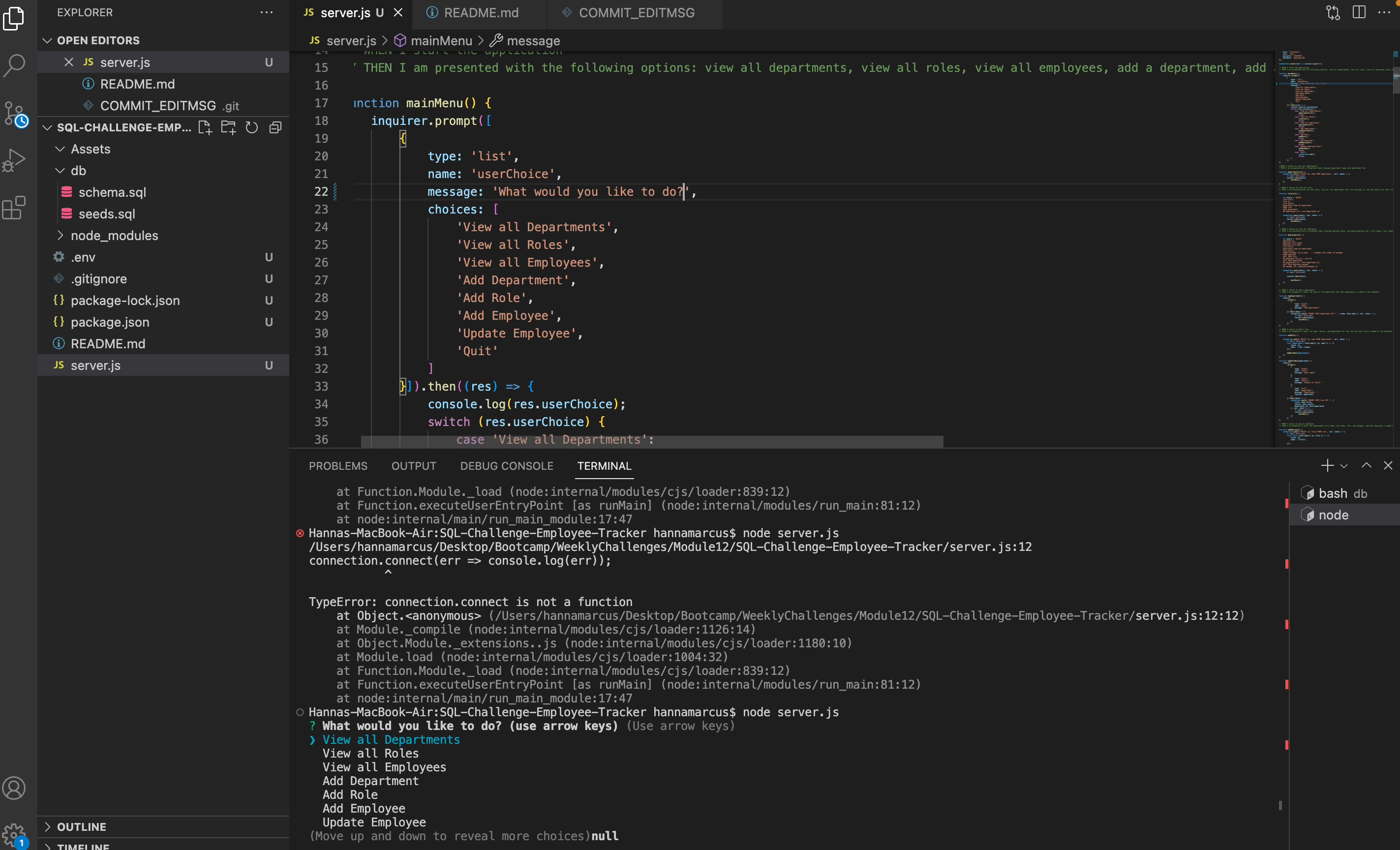 GitHub hannamarcus/SQLChallengeEmployeeTracker