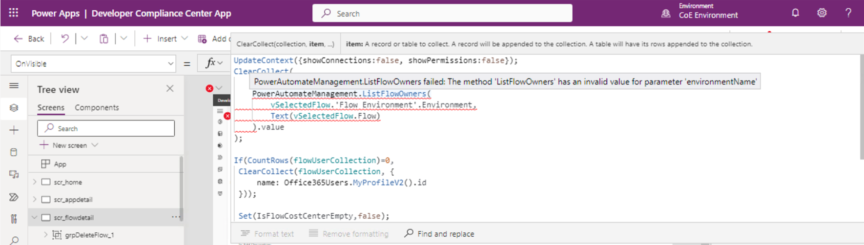 [CoE Starter Kit - QUESTION] Developer Compliance Center App error ...