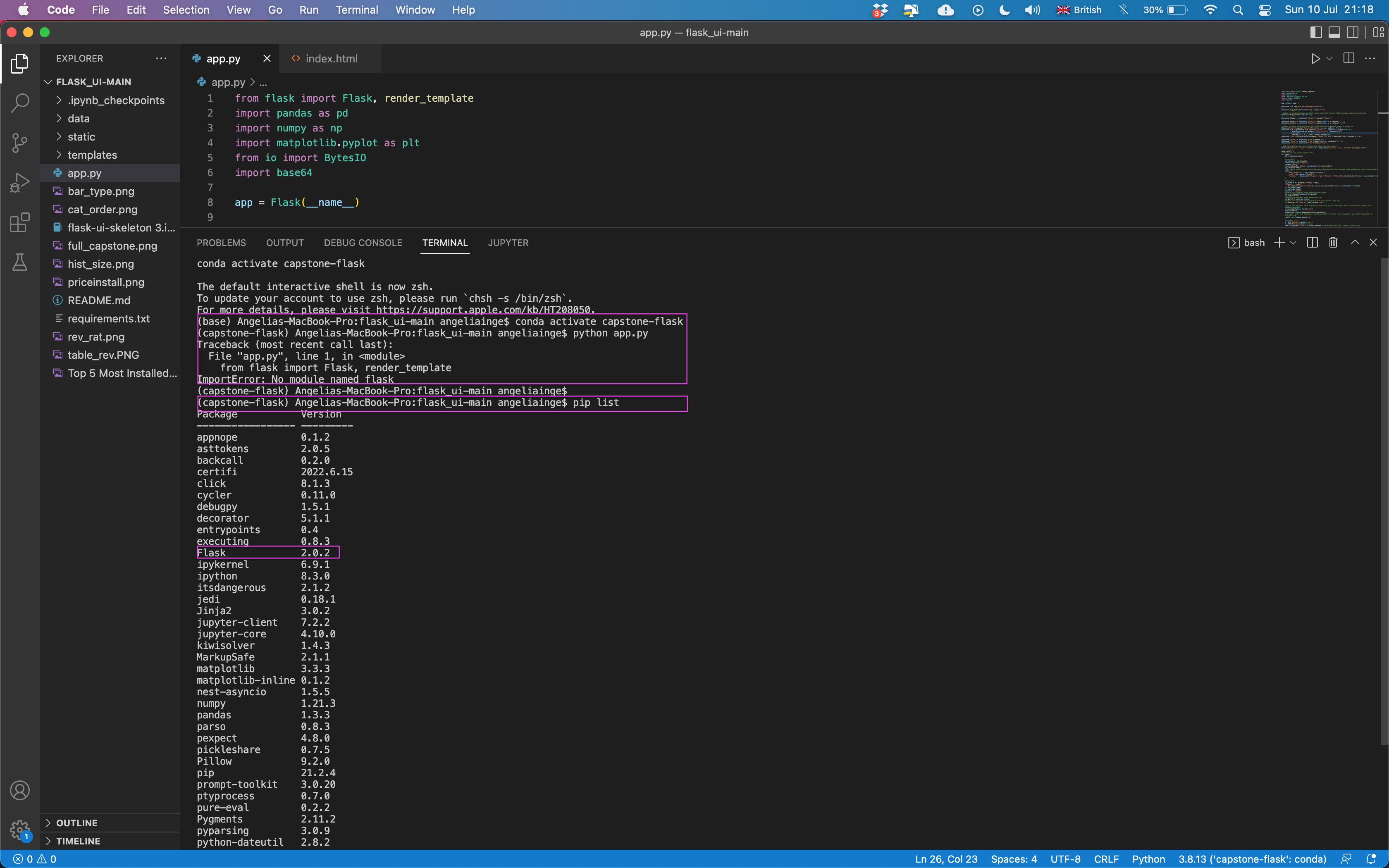 javascript - python flask - error: ImportError: No module named flask (Capstone Project Flask UI Dashboard ...