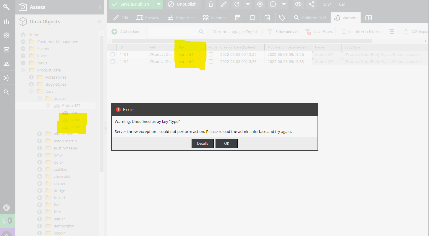 [Bug]: can not filter variants in object view · Issue #12378 · pimcore ...
