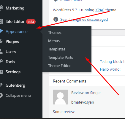 Customizer hidden from the Appearence menu when experimental theme is ...