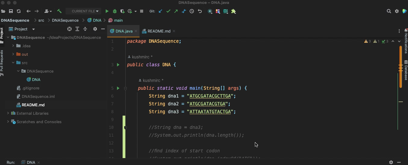 GitHub - kushmirc/DNASequence: A Java program demonstrating searches ...