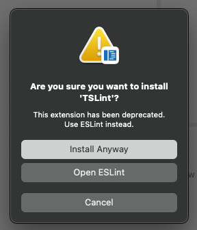 "Are you sure you want to install deprecated extension" dialog should ...