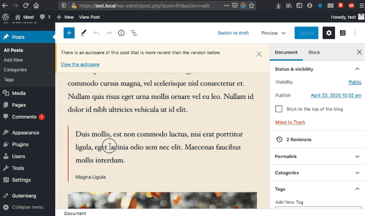 After switching a block to html mode there is no way to switch back ...