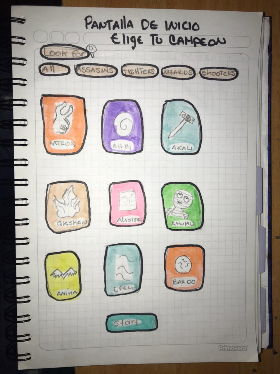 boceto pantalla inicio lol