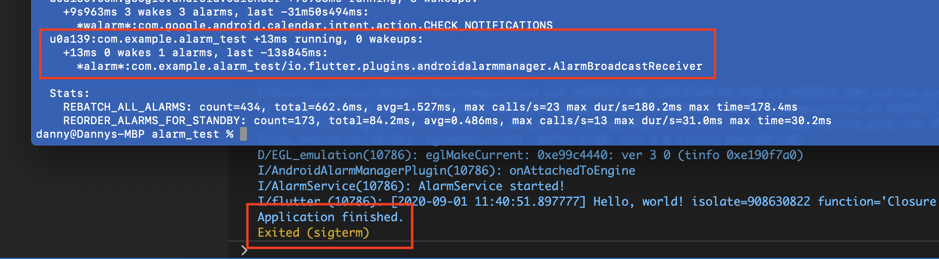 Stopping debugging sessions clears alarm manager · Issue 2760 · Dart