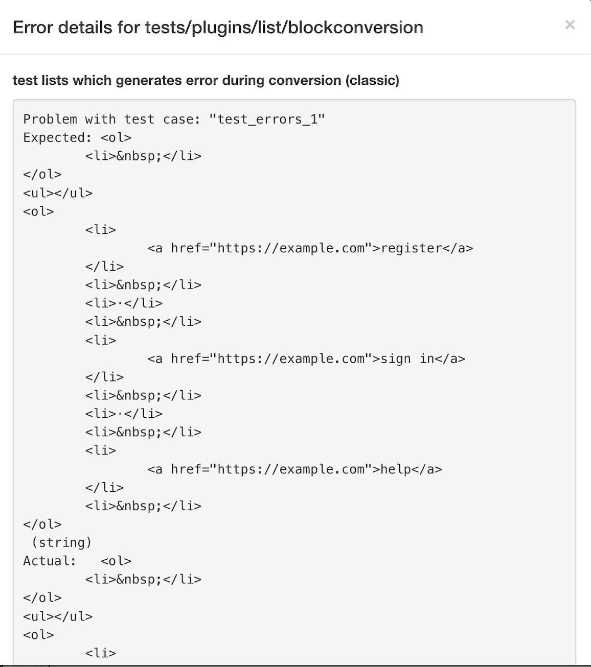 Failing test tests/plugins/list/blockconversion · Issue #2722 ...