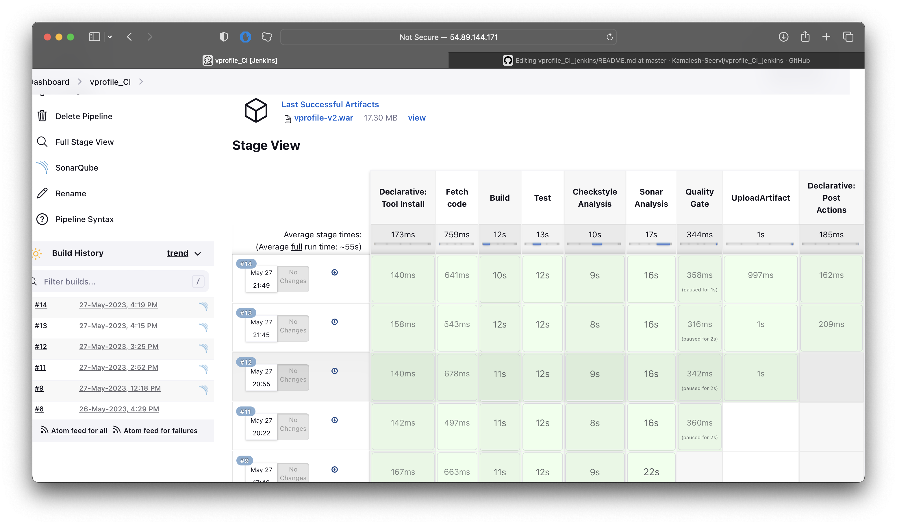 GitHub KamaleshSeervi/vprofile_CI_jenkins complete CI job using